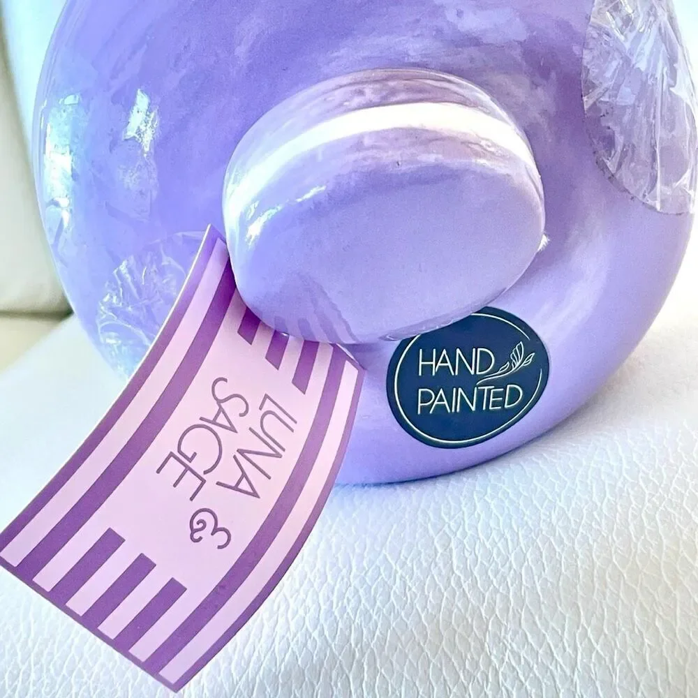 NWT LUNA & SAGE Gorgeous Macaron Lilac/White Glossy Ceramic 7”Canister Jar w Lid